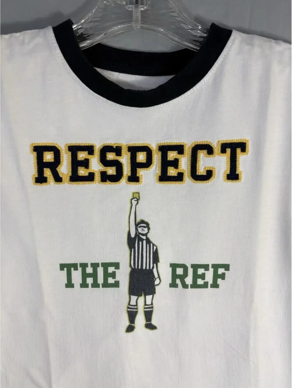 Vtg Gymboree 8Y Respect The Ref Soccer Ringer T Shirt White Cotton Embroidered